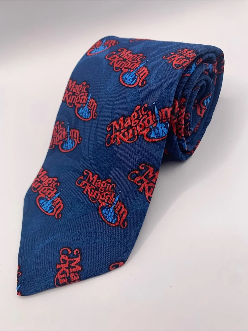 Magic Kingdom Disney Blue Tie with Red Logo Print Rare collection collectible